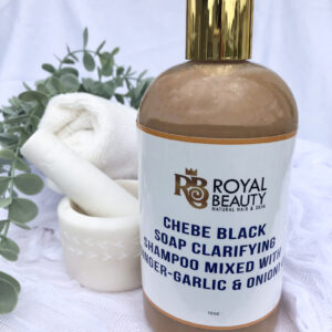 Bottle of product with mortar and pestle and face cloth